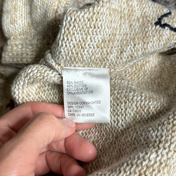 Vintage Winona Cotton Embroidered Star Oatmeal Tan Button Sweater Large - Picture 8 of 9